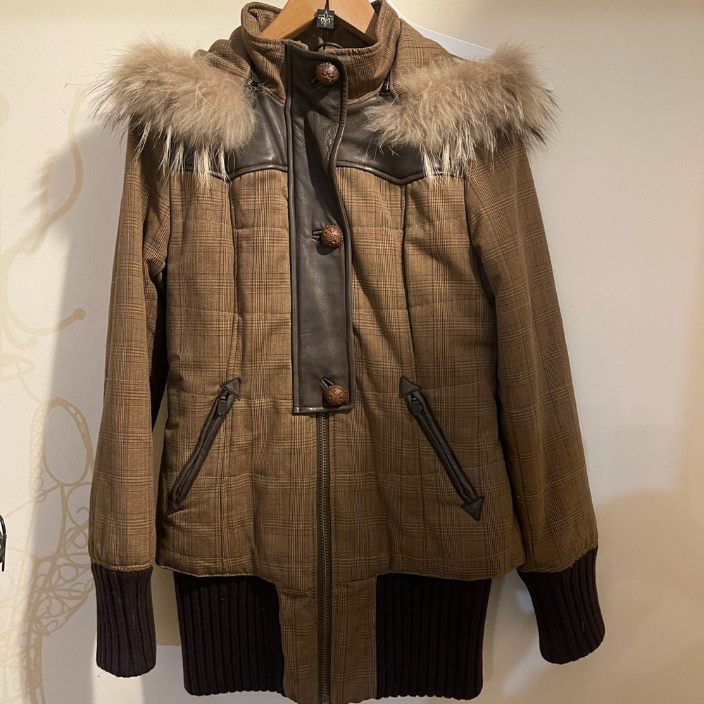 Mackage Women’s Leather Trimmed Down Jacket with Removable Genuine Fur Hood